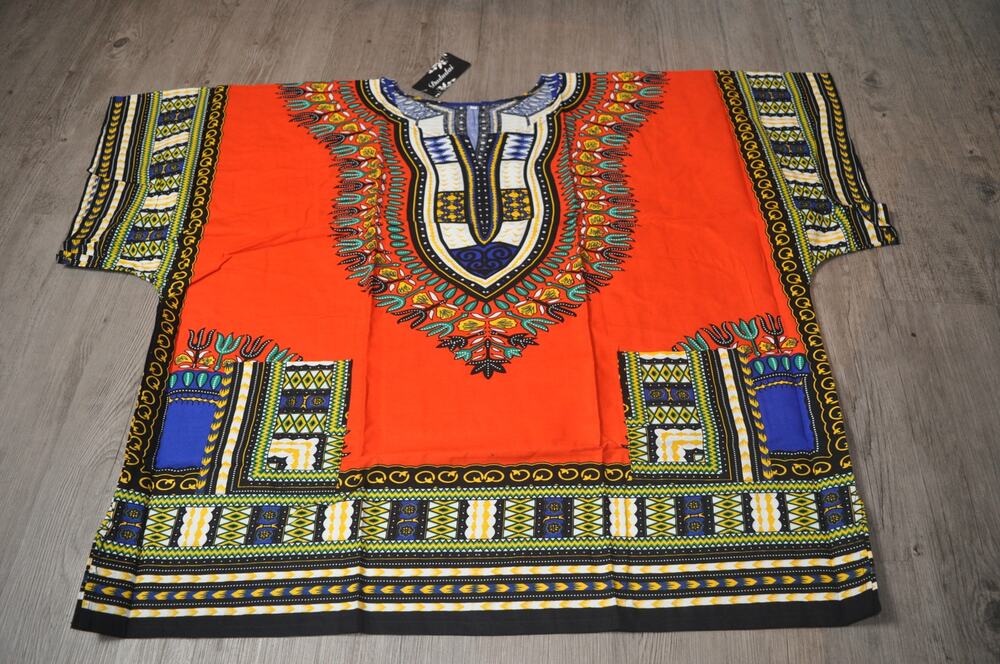 Dududai African Dashiki Shirt Unisex XXL Red Multicolor Tribal Tunic